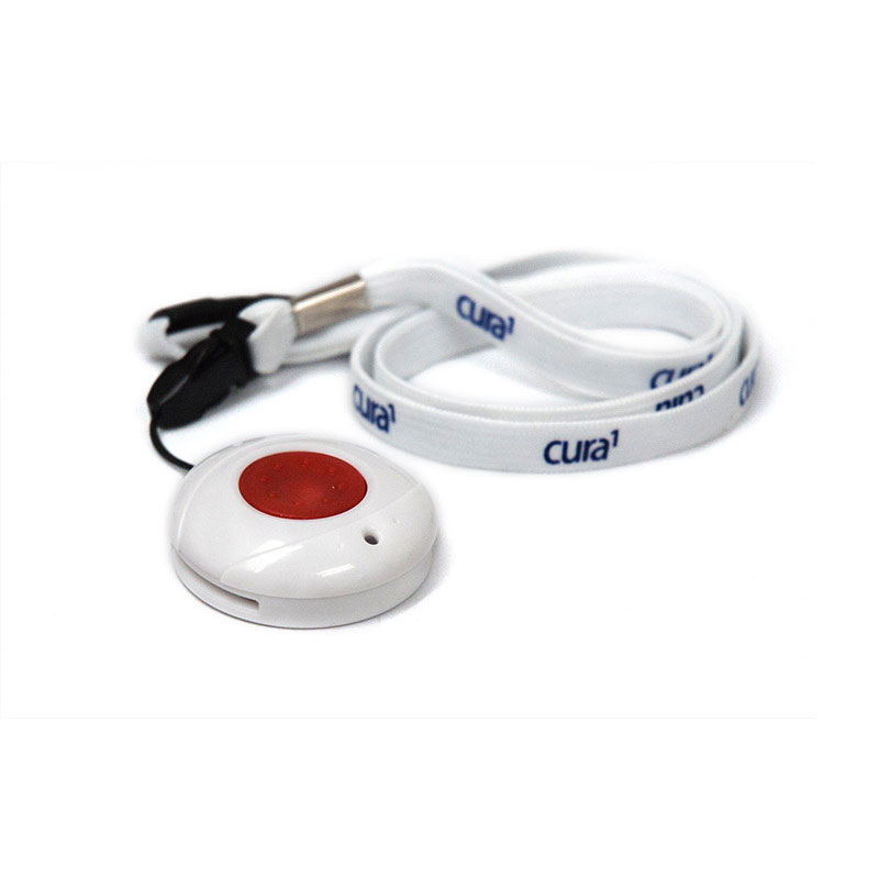A low-cost panic button with lanyard and a large rubber button for ease of use.